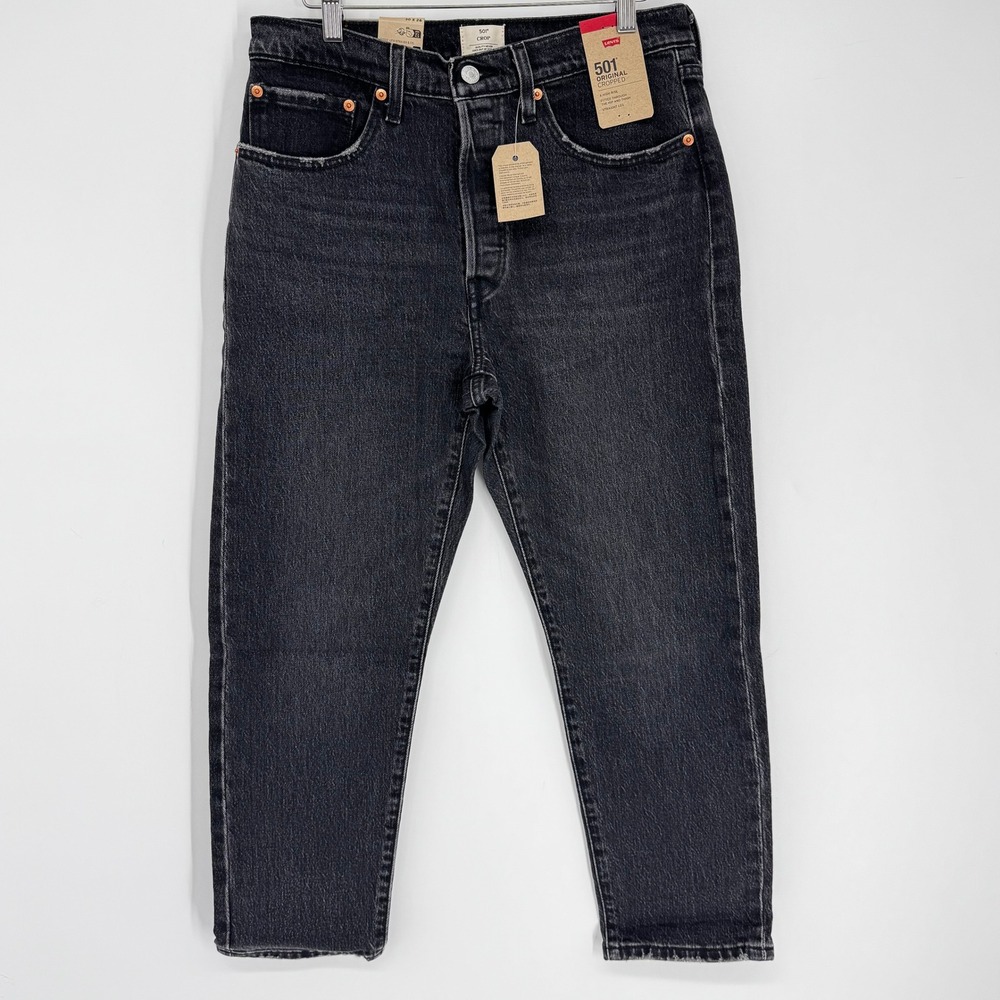 Levis 501 Original Cropped Jeans Womens 30 Charcoal Black High Rise Straight Leg